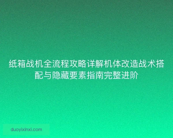 纸箱战机全流程攻略详解机体改造战术搭配与隐藏要素指南完整进阶